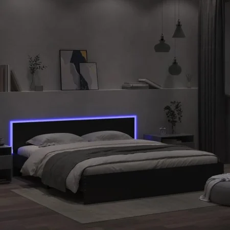 Black headboard bed frame and LED lights 180x200 cm by , Beds and slatted bases - Ref: Foro24-3207589, Price: 278,82 €, Disco...