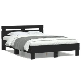 Bed frame with headboard and LED lights black 120x200 cm by , Beds and slatted bases - Ref: Foro24-3207554, Price: 170,53 €, ...
