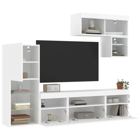Wand-TV-Möbel mit LED-Beleuchtung, 6-teilig, aus weißem Ingenieurholz. von , TV-Möbel - Ref: Foro24-3216732, Preis: 240,84 €,...