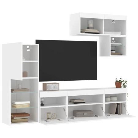 Wand-TV-Möbel mit LED-Beleuchtung, 6-teilig, aus weißem Ingenieurholz. von , TV-Möbel - Ref: Foro24-3216732, Preis: 243,91 €,...