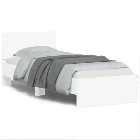 White engineered wood bed frame with headboard 90x200 cm by , Beds and slatted bases - Ref: Foro24-838624, Price: 105,29 €, D...