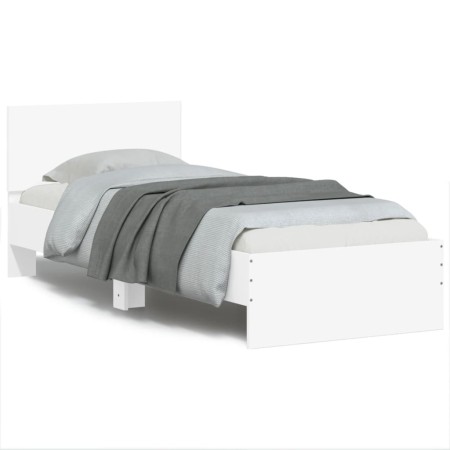 White engineered wood bed frame with headboard 90x200 cm by , Beds and slatted bases - Ref: Foro24-838624, Price: 99,89 €, Di...