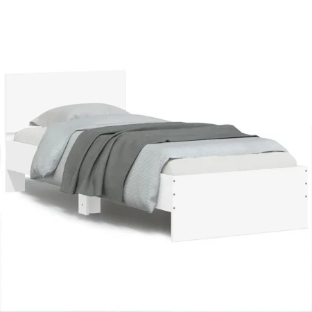 White engineered wood bed frame with headboard 90x200 cm by , Beds and slatted bases - Ref: Foro24-838624, Price: 106,02 €, D...
