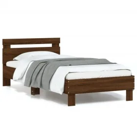 Bed frame headboard LED lights oak brown 90x190 cm by , Beds and slatted bases - Ref: Foro24-838749, Price: 90,56 €, Discount: %