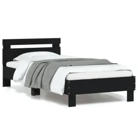 Bed frame with headboard and LED lights black 90x200 cm by , Beds and slatted bases - Ref: Foro24-838716, Price: 115,23 €, Di...