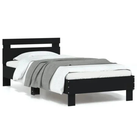 Bed frame with headboard and LED lights black 90x200 cm by , Beds and slatted bases - Ref: Foro24-838716, Price: 115,23 €, Di...