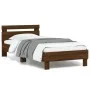 Estructura de cama cabecero luces LED roble marrón 90x200 cm de , Camas y somieres - Ref: Foro24-838721, Precio: 111,28 €, De...