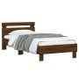 Estructura de cama cabecero luces LED roble marrón 90x200 cm de , Camas y somieres - Ref: Foro24-838721, Precio: 113,46 €, De...