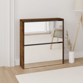 Mueble zapatero con espejo 2 niveles roble ahumado 63x17x67 cm