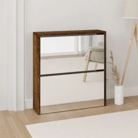 Schuhschrank mit Spiegel 2 Ebenen Räuchereiche 63x17x67 cm von , Schuhregale und Schuhorganisatoren - Ref: Foro24-342632, Pre...
