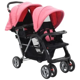 Carrito para 2 niños tandem de acero rosa y negro de vidaXL, Cochecitos de bebé - Ref: Foro24-10157, Precio: 205,42 €, Descue...