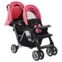 Carrito para 2 niños tandem de acero rosa y negro de vidaXL, Cochecitos de bebé - Ref: Foro24-10157, Precio: 205,39 €, Descue...