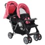 Rosa-schwarzer Tandem-Kinderwagen aus Stahl für 2 Kinder von vidaXL, Kinderwagen - Ref: Foro24-10157, Preis: 208,81 €, Rabatt: %