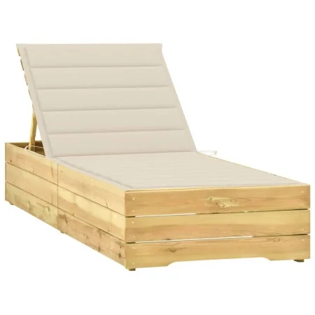 Lounger with cream impregnated pinewood cushion by , Loungers - Ref: Foro24-3065911, Price: 157,11 €, Discount: %