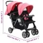Carrito para 2 niños tandem de acero rosa y negro de vidaXL, Cochecitos de bebé - Ref: Foro24-10157, Precio: 205,39 €, Descue...