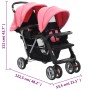 Rosa-schwarzer Tandem-Kinderwagen aus Stahl für 2 Kinder von vidaXL, Kinderwagen - Ref: Foro24-10157, Preis: 208,81 €, Rabatt: %