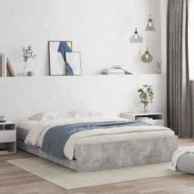 Betongraues Holzwerkstoffbett mit Schubladen 140x190 cm von , Betten und Lattenroste - Ref: Foro24-3207304, Preis: 200,29 €, ...