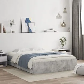 Concrete gray engineered wood bed with drawers 140x190 cm by , Beds and slatted bases - Ref: Foro24-3207304, Price: 196,93 €,...