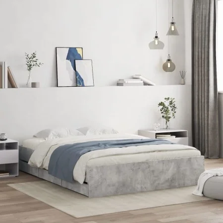 Concrete gray engineered wood bed with drawers 140x190 cm by , Beds and slatted bases - Ref: Foro24-3207304, Price: 196,93 €,...