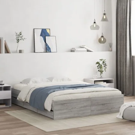 Sonoma gray engineered wood bed with drawers 140x190 cm by , Beds and slatted bases - Ref: Foro24-3207306, Price: 187,77 €, D...