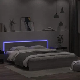 Sonoma gray headboard bed frame and LED lights 180x200 cm by , Beds and slatted bases - Ref: Foro24-3207593, Price: 208,99 €,...