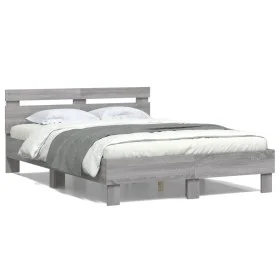 Sonoma gray headboard bed frame and LED lights 120x200 cm by , Beds and slatted bases - Ref: Foro24-3207558, Price: 159,43 €,...