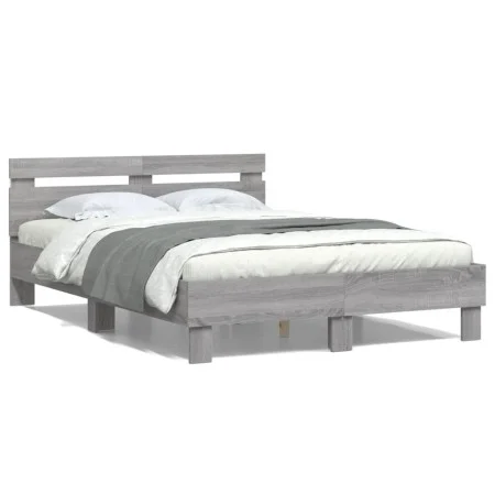 Sonoma gray headboard bed frame and LED lights 120x200 cm by , Beds and slatted bases - Ref: Foro24-3207558, Price: 159,43 €,...