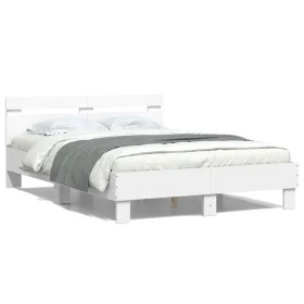 Bed frame with headboard and white LED lights 120x200 cm by , Beds and slatted bases - Ref: Foro24-3207553, Price: 192,01 €, ...