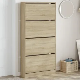 Shoe cabinet with 4 folding Sonoma oak drawers 80x21x163.5 cm by , Shoe racks and shoe organizers - Ref: Foro24-3214366, Pric...