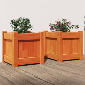 Outdoor planters 2 pcs solid wax brown pine wood by , Pots and planters - Ref: Foro24-837399, Price: 61,38 €, Discount: %