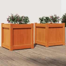 Outdoor planters 2 pcs solid wax brown pine wood by , Pots and planters - Ref: Foro24-837409, Price: 86,81 €, Discount: %