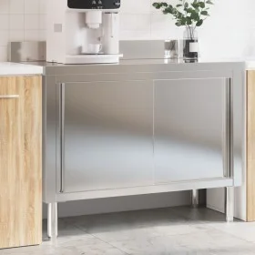 Kitchen work table with stainless steel sliding doors by , Restoration - Ref: Foro24-376441, Price: 286,08 €, Discount: %