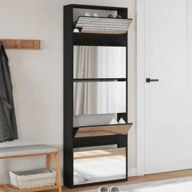 Shoe cabinet with mirror 5 levels black 63x17x169.5 cm by , Shoe racks and shoe organizers - Ref: Foro24-3228280, Price: 184,...