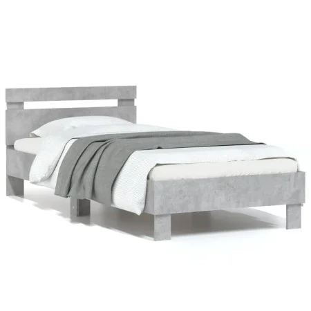 Concrete gray LED lights headboard bed frame 75x190 cm by , Beds and slatted bases - Ref: Foro24-838753, Price: 82,11 €, Disc...
