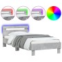 Concrete gray LED lights headboard bed frame 75x190 cm by , Beds and slatted bases - Ref: Foro24-838753, Price: 83,42 €, Disc...
