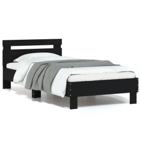 Bed frame with headboard and LED lights black 75x190 cm by , Beds and slatted bases - Ref: Foro24-838751, Price: 96,05 €, Dis...