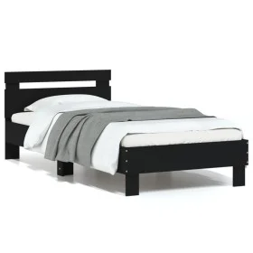 Bed frame with headboard and LED lights black 75x190 cm by , Beds and slatted bases - Ref: Foro24-838751, Price: 94,46 €, Dis...