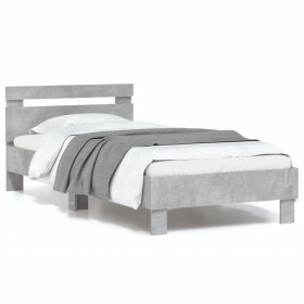 Concrete gray LED lights headboard bed frame 90x200 cm by , Beds and slatted bases - Ref: Foro24-838718, Price: 110,40 €, Dis...