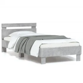 Concrete gray LED lights headboard bed frame 90x200 cm by , Beds and slatted bases - Ref: Foro24-838718, Price: 108,27 €, Dis...