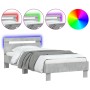 Estructura de cama cabecero luces LED gris hormigón 90x200 cm de , Camas y somieres - Ref: Foro24-838718, Precio: 110,27 €, D...