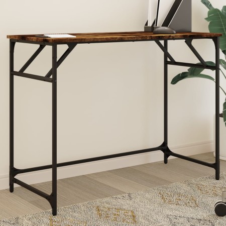 Escritorio madera ingeniería y acero roble ahumado 100x45x76 cm de , Escritorios - Ref: Foro24-842268, Precio: 51,00 €, Descu...