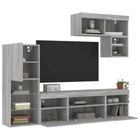 Muebles TV pared con LED 6 pzas madera ingeniería gris Sonoma de , Muebles TV - Ref: Foro24-3216737, Precio: 209,31 €, Descue...