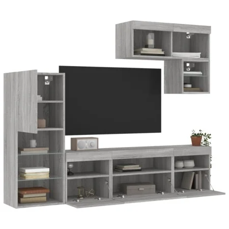 TV-Wandmöbel mit LED, 6-teilig, Holzwerkstoff, grau Sonoma von , TV-Möbel - Ref: Foro24-3216737, Preis: 209,31 €, Rabatt: %
