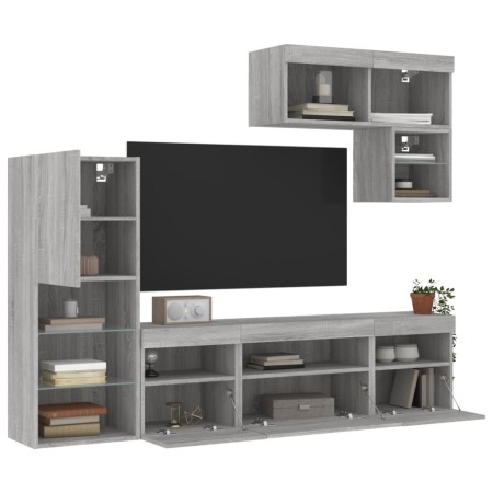 TV-Wandmöbel mit LED, 6-teilig, Holzwerkstoff, grau Sonoma von , TV-Möbel - Ref: Foro24-3216737, Preis: 213,40 €, Rabatt: %
