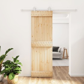 Puerta corredera con herrajes madera maciza de pino 70x210 cm