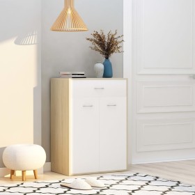 Mueble zapatero de contrachapada blanco y roble 60x35x84 cm