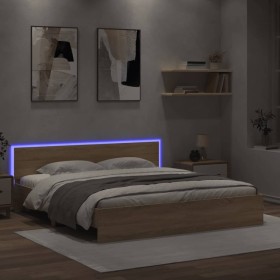 Estructura de cama cabecero y luces LED roble Sonoma 180x200 cm