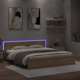 Sonoma oak bed frame with headboard and LED lights 180x200 cm by , Beds and slatted bases - Ref: Foro24-3207590, Price: 198,4...