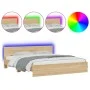 Sonoma oak bed frame with headboard and LED lights 180x200 cm by , Beds and slatted bases - Ref: Foro24-3207590, Price: 198,4...
