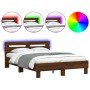 Oak brown headboard bed frame and LED lights 120x200 cm by , Beds and slatted bases - Ref: Foro24-3207559, Price: 178,97 €, D...